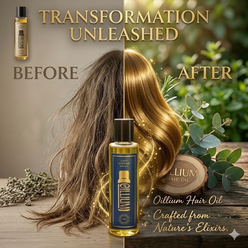 Before and after using Oillium hair oil